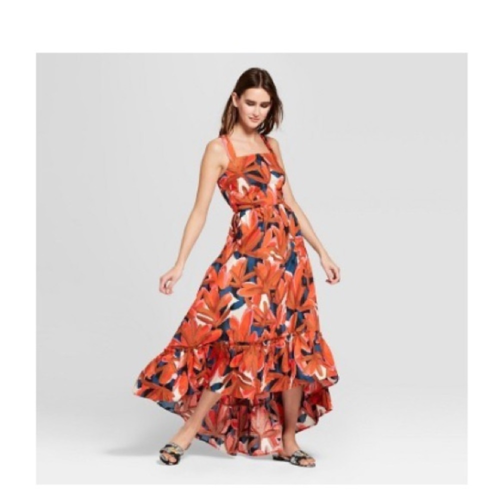 Who What Wear for Target – Navy & Orange Floral High-Low Maxi Dress (Size M)